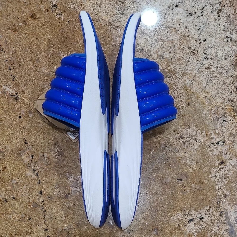 OluKai Blue Komo Slide Sunset Blue Sandals with White Accents NWT Size 14